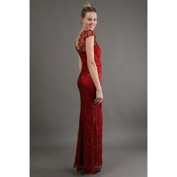 New! KAY UNGER Women's Lace Sequin Gown Dress Scarlet Red Size 8 - Picture 2 of 5